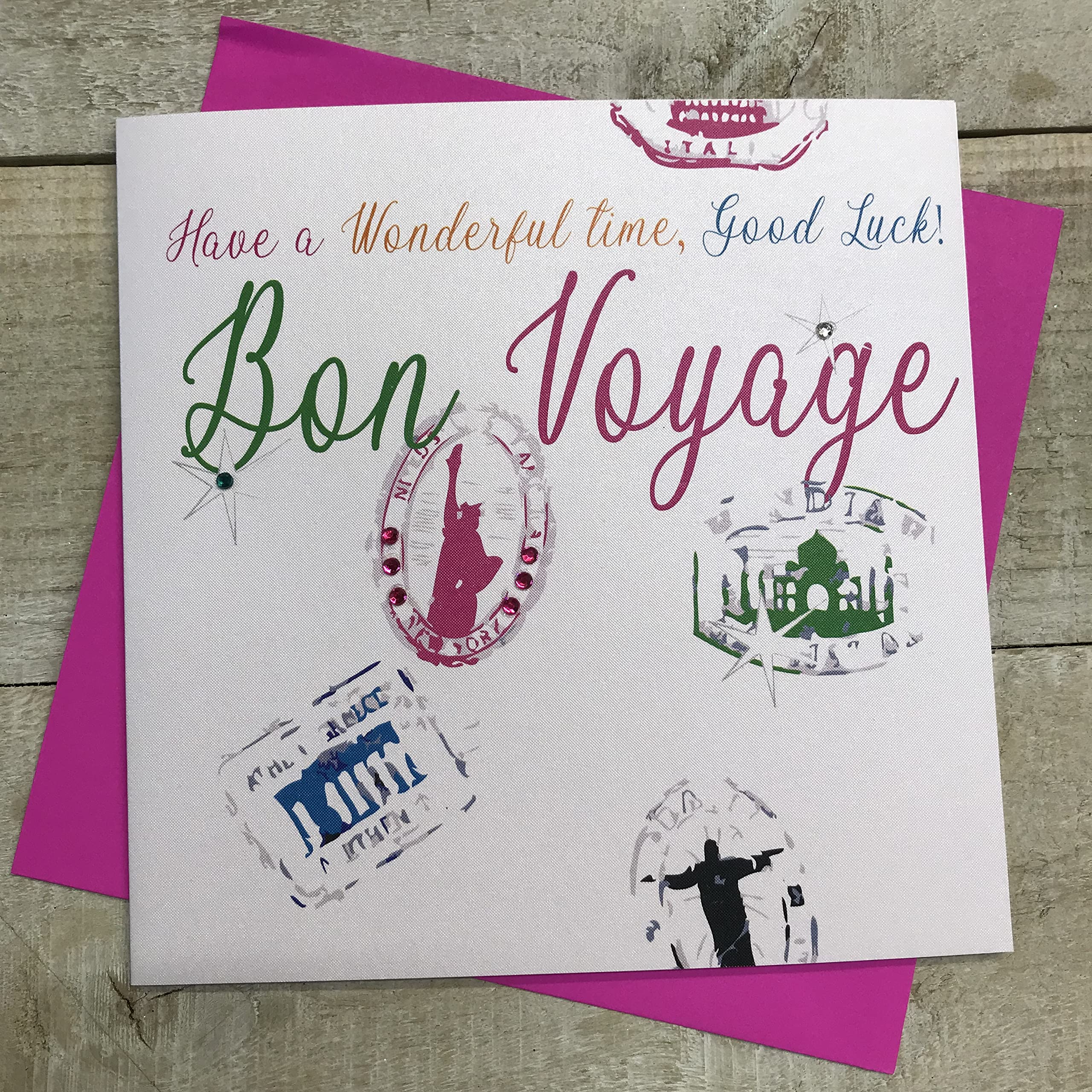 WHITE COTTON CARDS Have A Wonderful Time, Good Luck Bon Voyage Handmade Card, N40