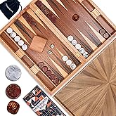 Pointworks 17 Inch Backgammon Sets for Adults. Beautiful Wood Inlaid Backgammon Board Game Set with Unique Checkers &amp; Dice. Large Back Gammon Game Sets Travel Size for 2 Players Nardi or Tavla
