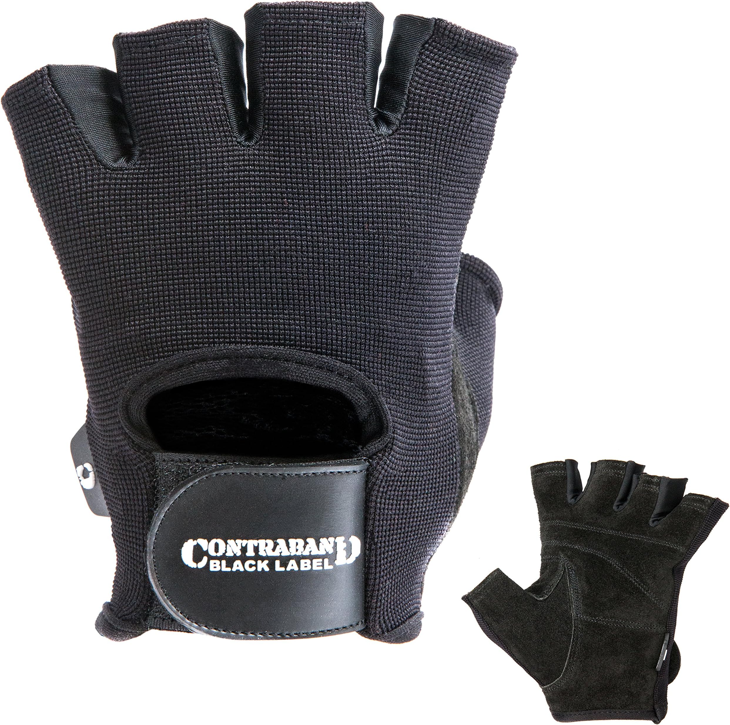 Contraband Black LabelMens Basic Durable Light - Medium Padded Fingerless Gym Gloves - Perfect Classic Weight Lifting Gloves Pair