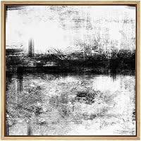 SIGNWIN Framed Canvas Wall Art Black, Grey and White Color Blocks and Strokes Abstract Brushstroke Oil Painting Minimalism Contemporary Expressive for Living Room, Bedroom, Office - 16x16 inches
