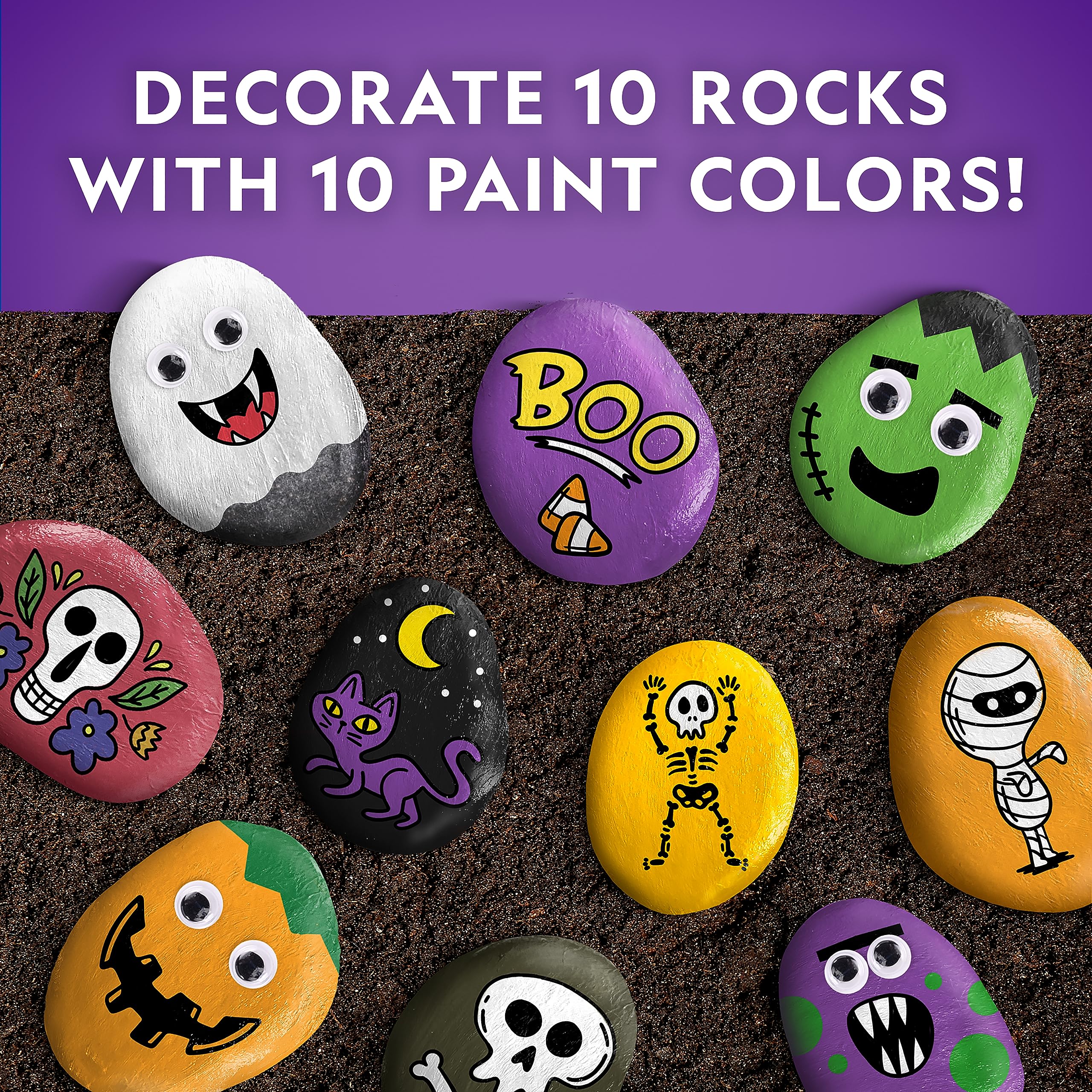 NATIONAL GEOGRAPHIC Creepy Creatures Rock Painting Kit - Halloween Arts & Crafts Kit for Kids, Decorate 10 River Rocks with 10 Paint Colors & More Spooky Art Supplies, Halloween Gifts for Kids