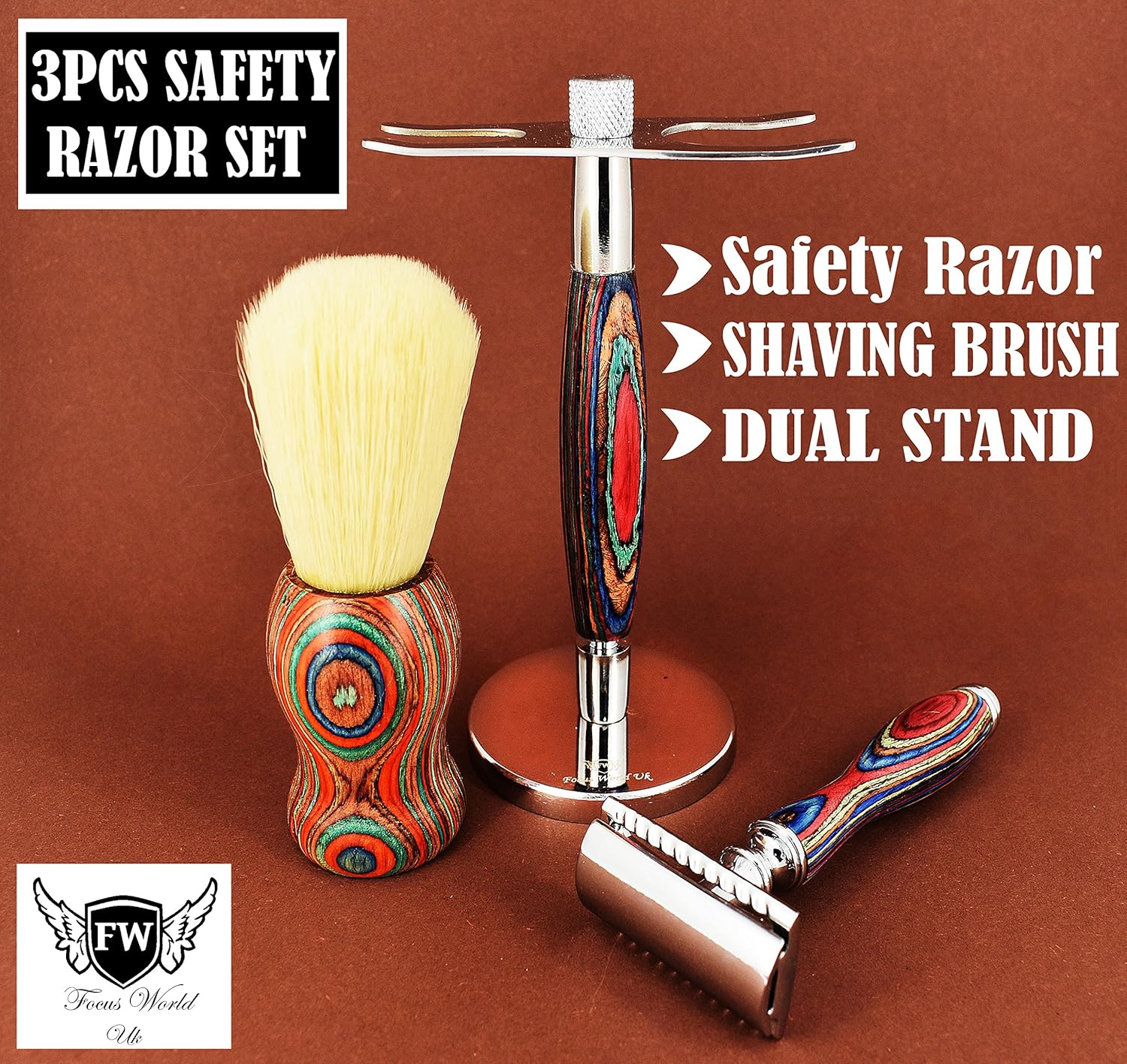 3 Pieces Double Edge Single Blade Safety Razor Kit For Men Badger Brush, Safety Razor, Dual