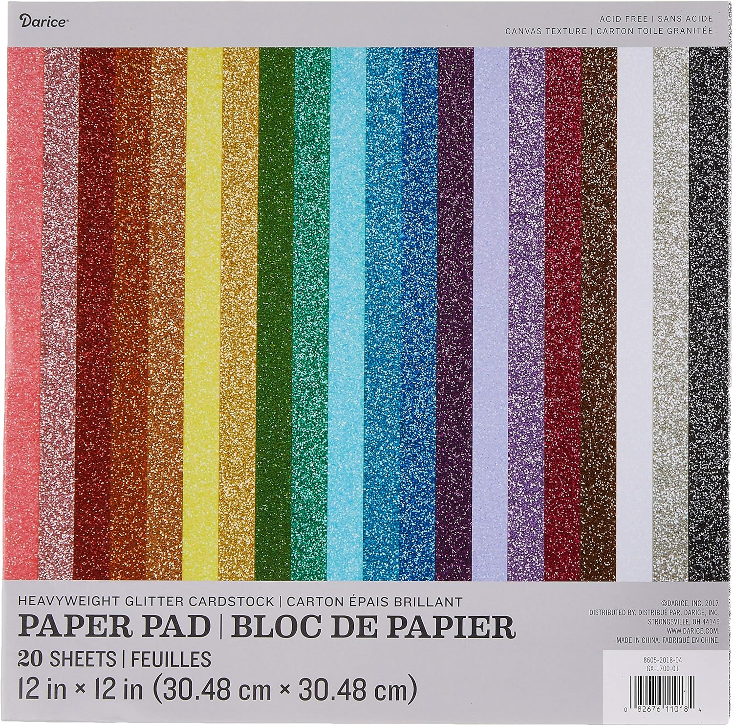 Darice 12 x 12Inch "Core'dinations" Glitter Silk Cardstock, Pack of 20