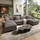 HERA'S HOUSE 158" Oversized Modular Sectional U Shaped Sofa,Chenille Fog | 6-Seater Living Room Couches, Wider Armrest and Deep Seat, Comfy Cloud Couch with Ottoman, Light Gray