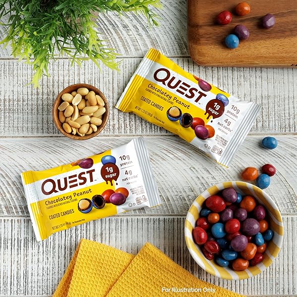 QUEST NUTRITION COATED CANDIES, CHOCOLATEY PEANUT, 1G SUGAR, 10G PROTEIN, 4G NET CARBS, GLUTEN FREE, KETO FRIENDLY, 12 COUNT