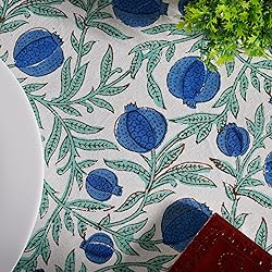 Ridhi Queen Blue 100% Cotton Round 120 Tablecloth