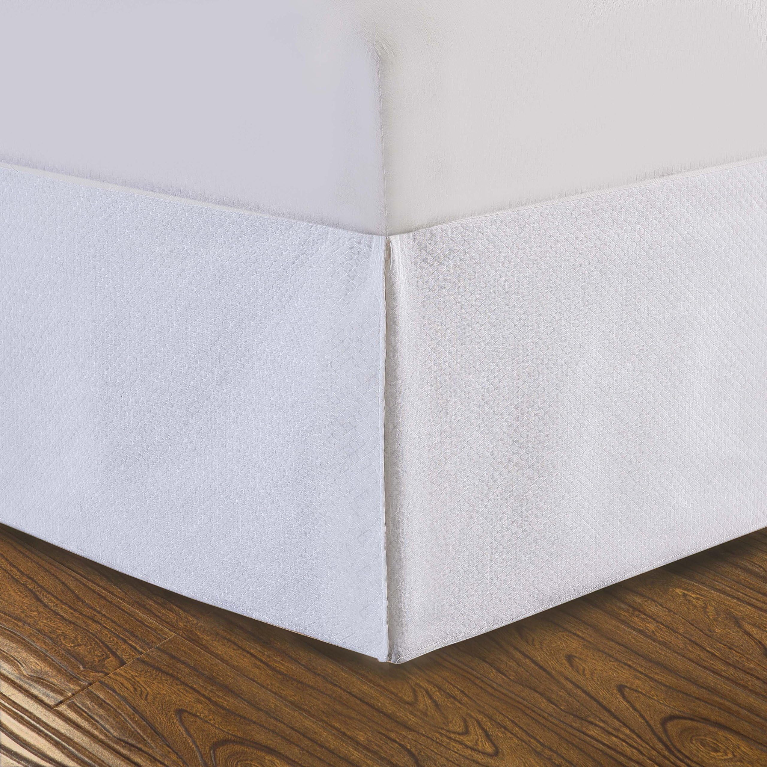 DreamSpace Quilted Bed Skirt Dust Ruffle Diamond Pattern Matelasse Tailored 14" Drop Twin, White