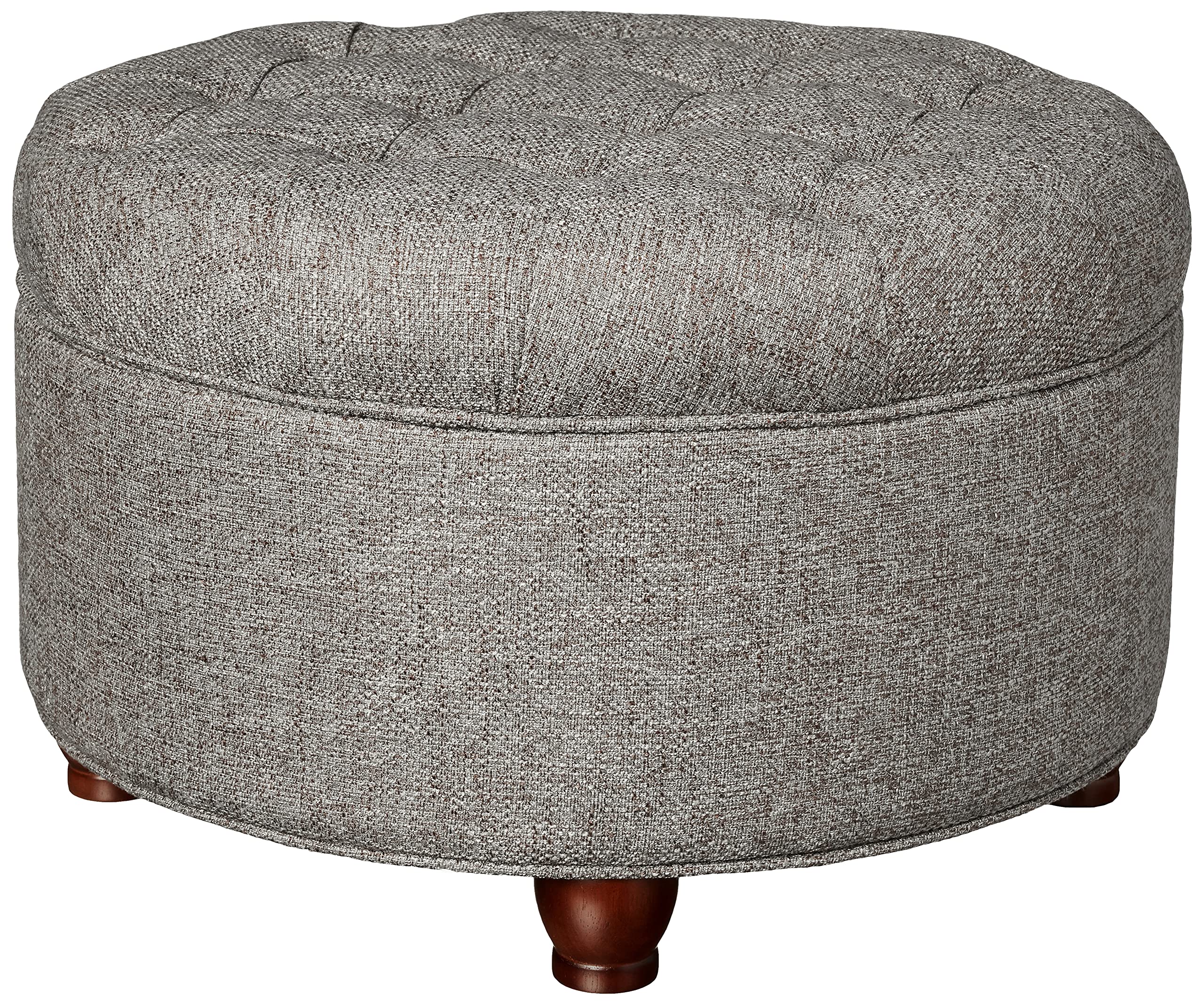 Homepop Home Decor | Button Tufted Woven Round Storage Ottoman | Ottoman with Storage for Living Room & Bedroom (Dark Gray)
