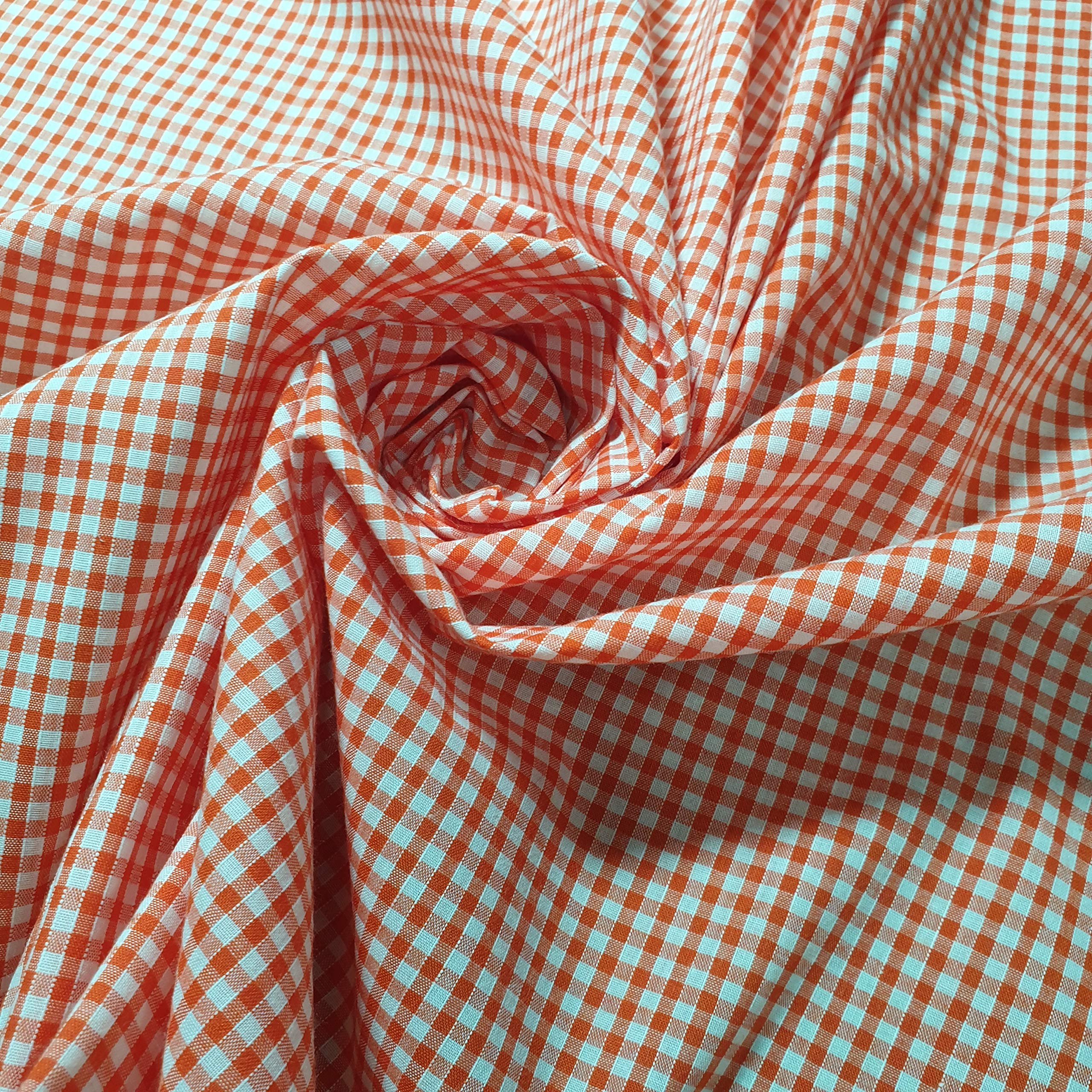 Textile Station Gingham Polycotton Fabric 1/8" Check Sewing Dressmaking Curtains 112CM Available in 15 Colours (Orange, 5 Meter)