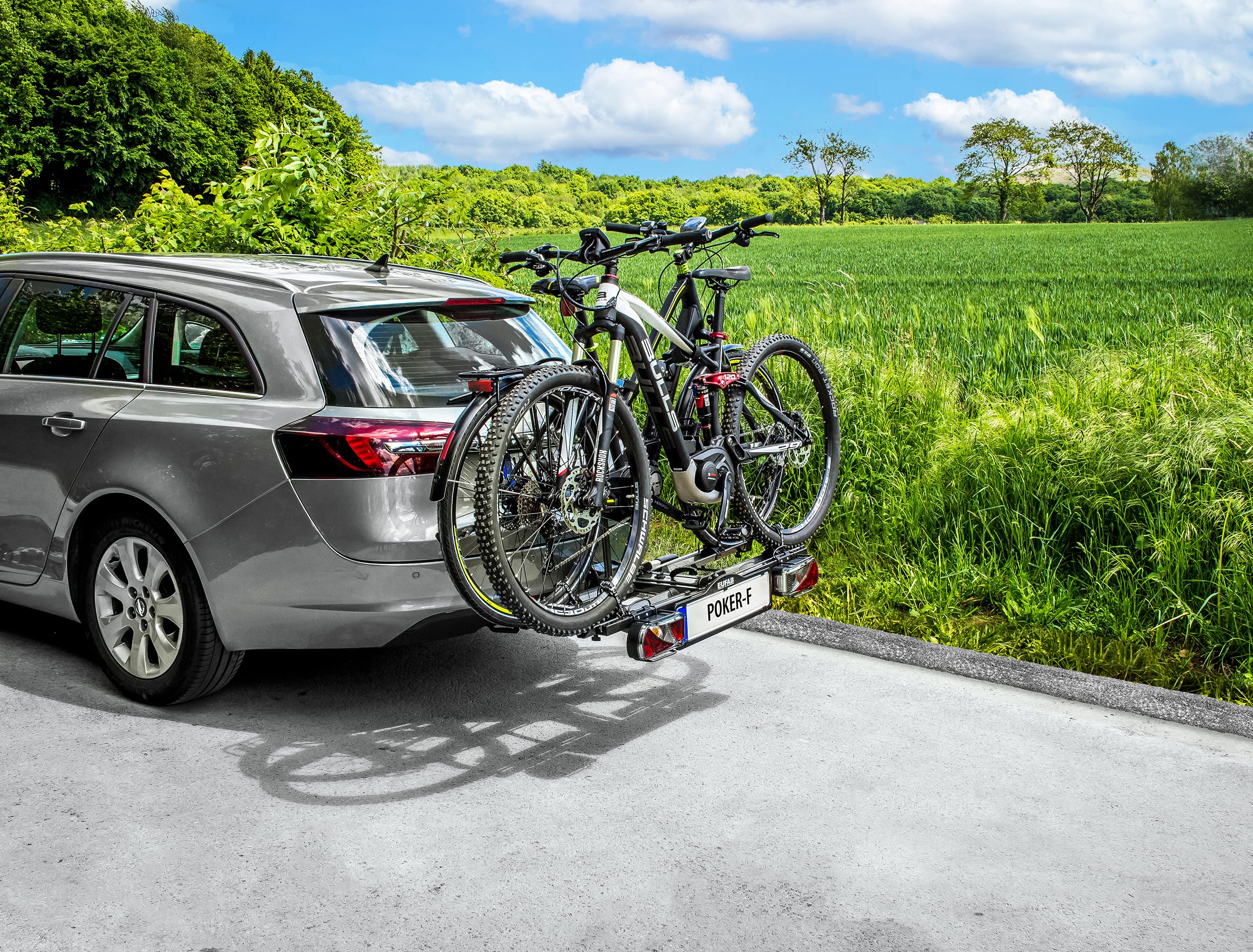 EUFAB 12010LAS Fahrradträger POKER-F, E-Bike geeignet, komplett vormontiert, Diebstahlschutz, für 2 Fahrräder, für Anhängerkupplung, Schwarz, 142 x 70 x 58 cm 3