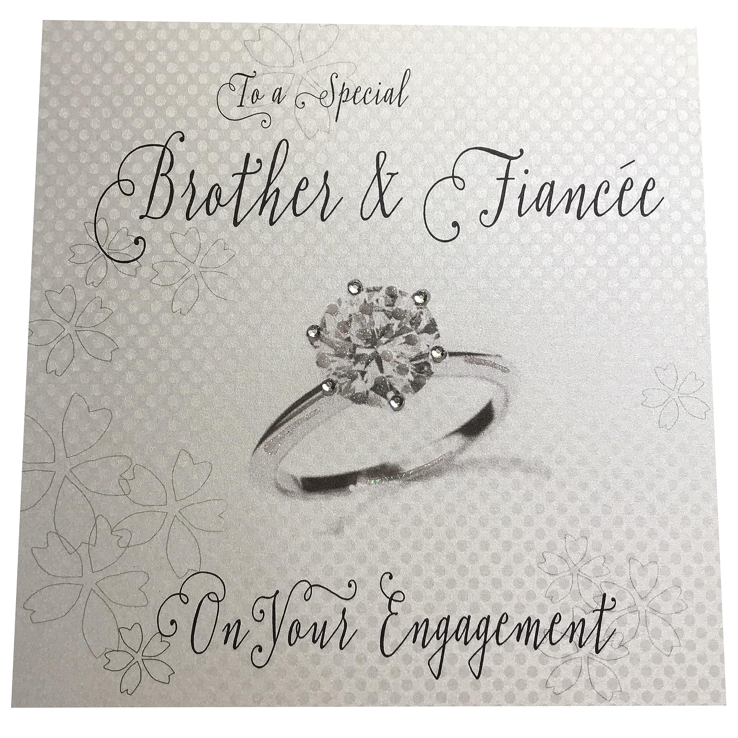 White Cotton Cards BD74 "To A Special Brother and Fiancée On Your Engagement" Handmade Engagement Card NEW, 16x16 cm