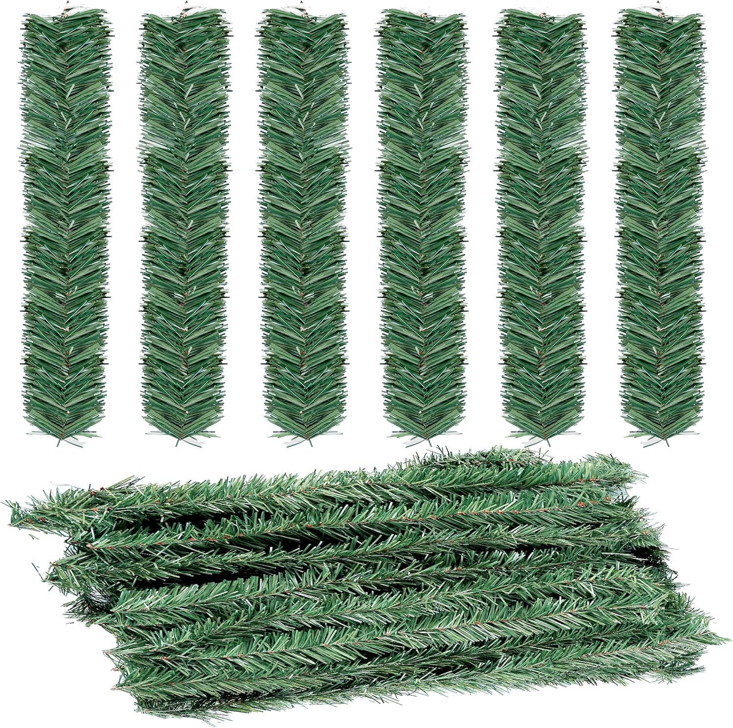 Wreaths, Garlands & Swags - Sggvecsy 48 Pcs Christmas Garland Ties Artificial Pine Needles Faux Pine Greenery Stems 14’’ Twist Wired Tree Branches for Christmas Holiday Decoration Craft Gift Wrapping