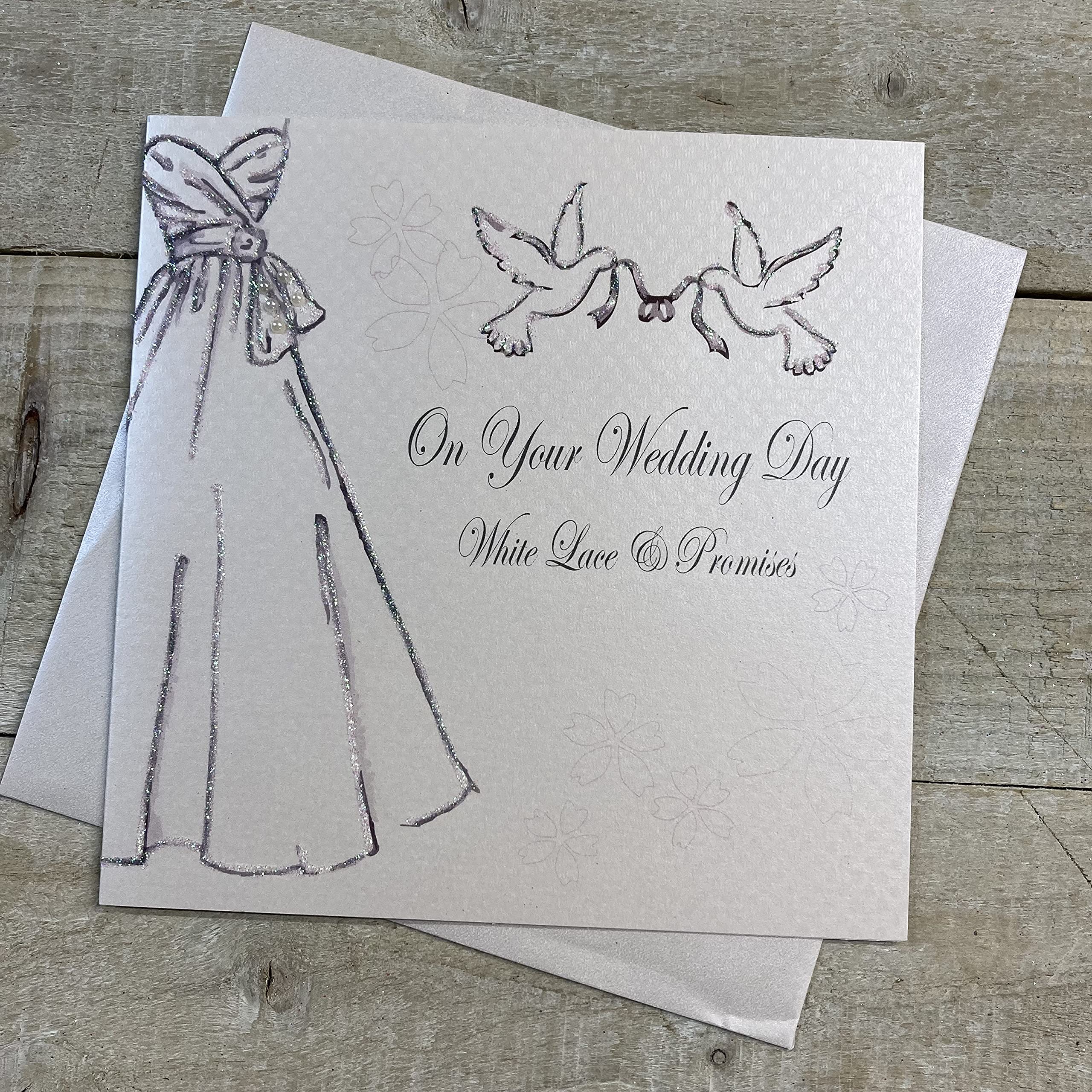 WHITE COTTON CARDS Day White Lace & Promises, Handmade Wedding Card, Code PD203