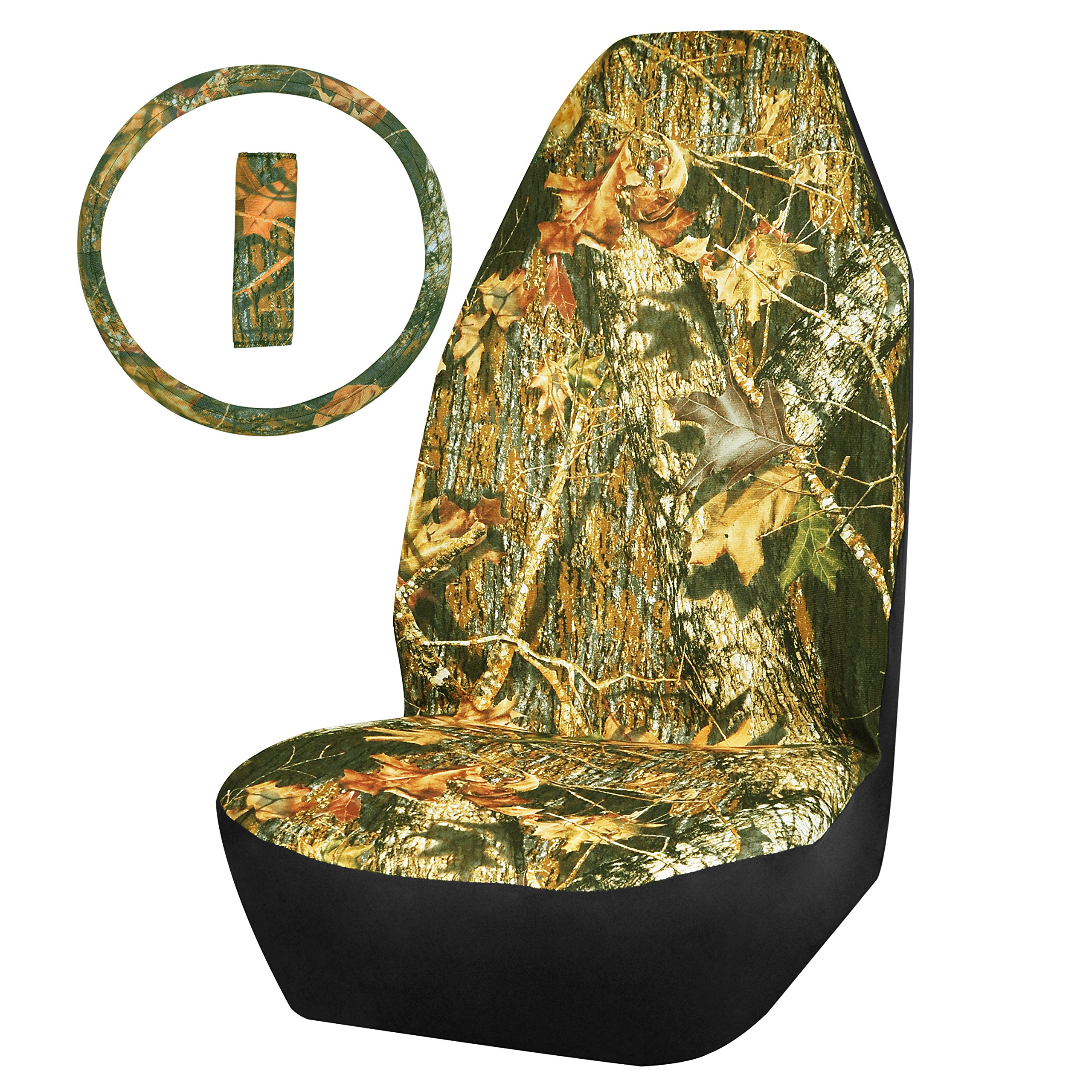 Bucket Seat Cover Car Front Seat Cover Universal Cloth Tree Camouflage Seat Belt Cover and Steering Wheel Cover Fit for Truck SUV Van Vehicles (yellow-1)