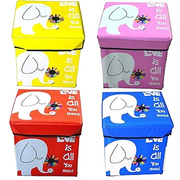 INFInxt Cartoon Printed Funky Collapsible Ottoman, Storage Units (Random Colour)