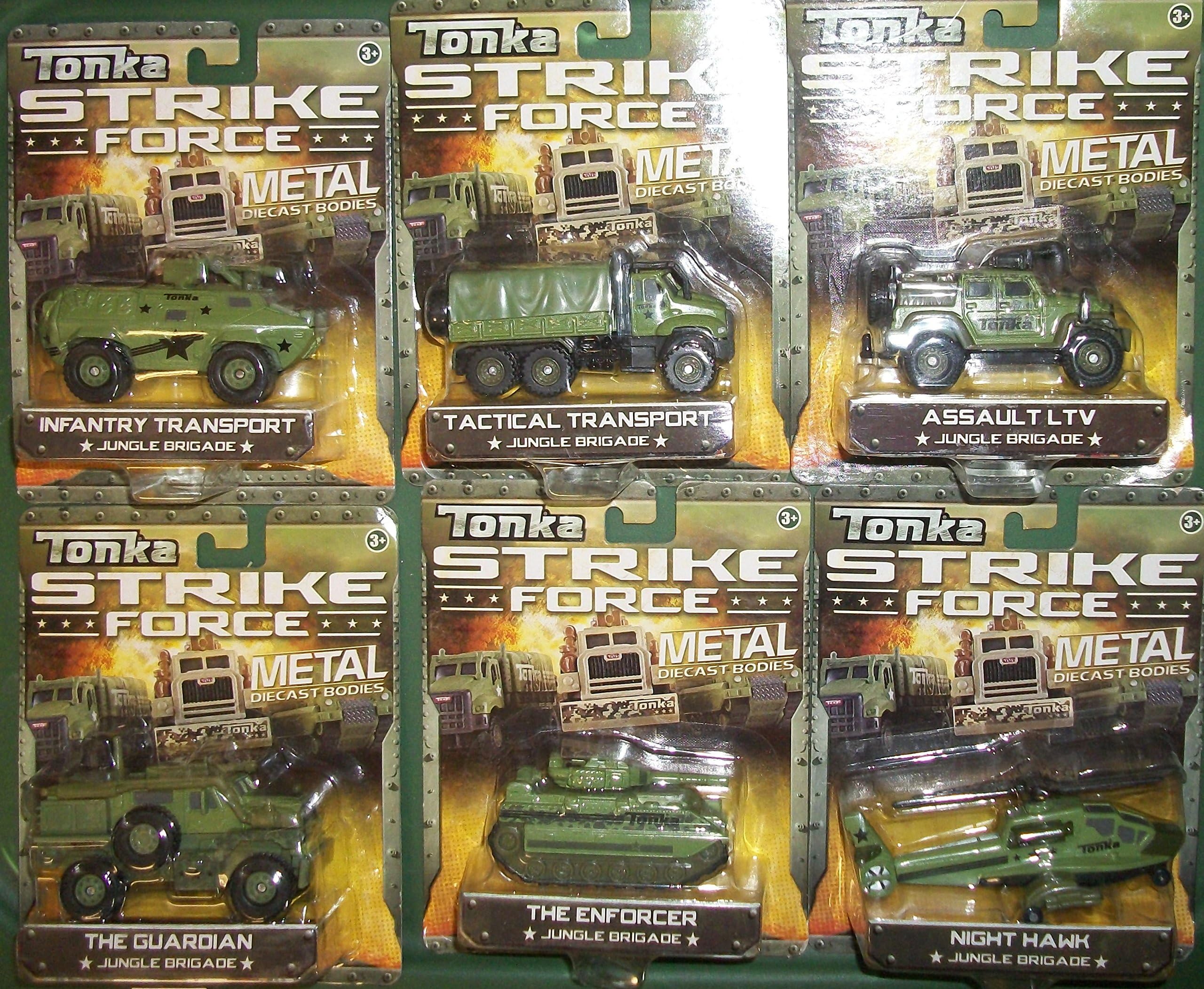 (6) Tonka Strike Force Metal Jungle Brigade Diecast Body /Night Hawk/The Enforcer/Assault LTV/The Guardian/Infantry Transport /Tactical Transport