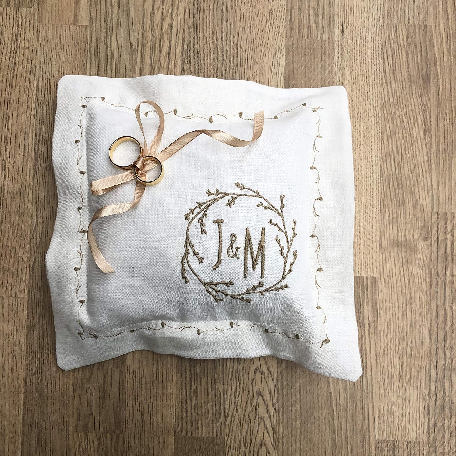 Amazon Com Ring Bearer Pillow White Or Ivory Linen Personalized