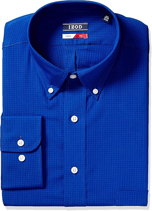 Izod Men's Dress Shirts Big Stretch Tall Fit Gingham, Medieval, 18