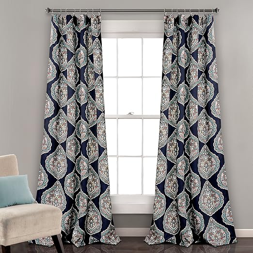 Amazon Com Lush Decor Navy Harley Curtains Paisley Print
