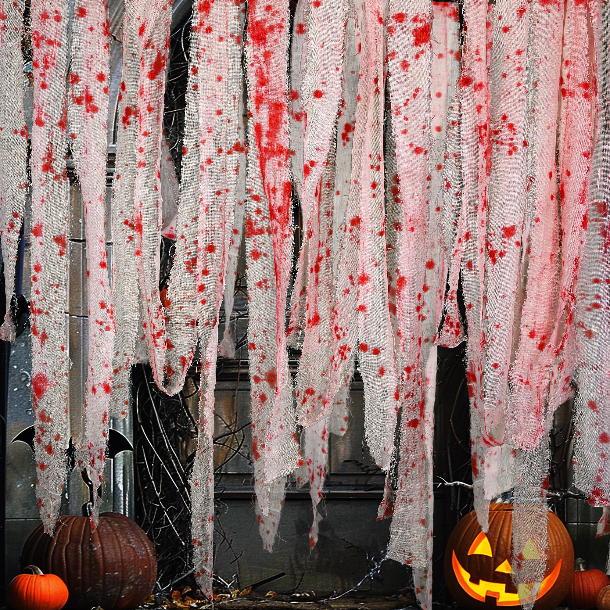 GIONAR 50M Halloween Creepy Blood Cloth - Scary Creepy Cloth with Bloody Prints- Spooky Fabric Blood Strip Drape for Halloween Doorway Curtain Costume Decor