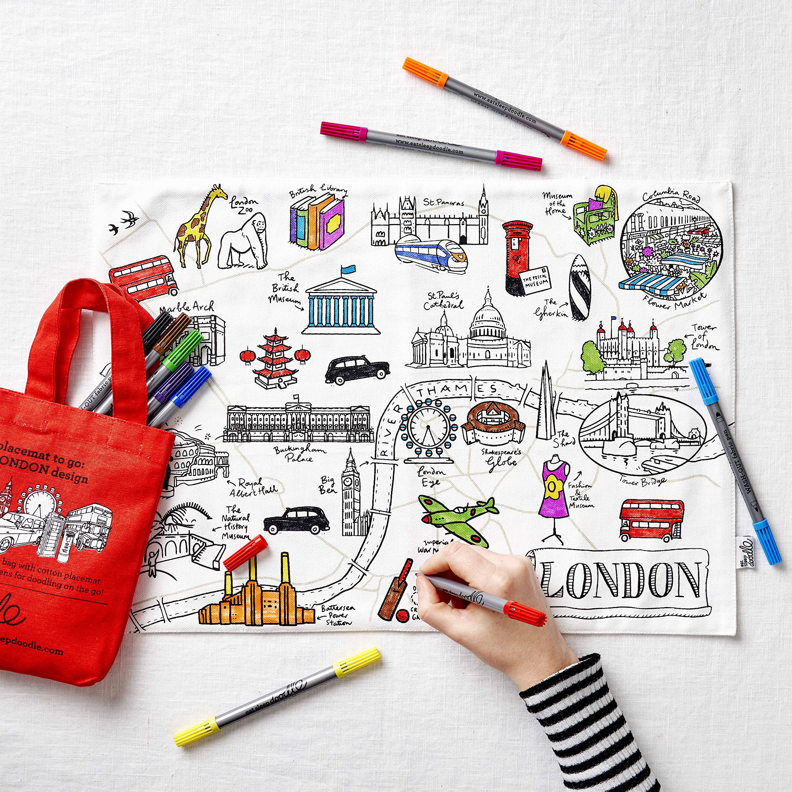 eatsleepdoodle Colouring Placemat for Kids w/10pk Washable Markers - Features London Landmarks, Kids Souvenir โ image 1
