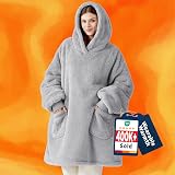 Bedsure Wearable Blanket Hoodie Women Fluffy Fleece Gray XL