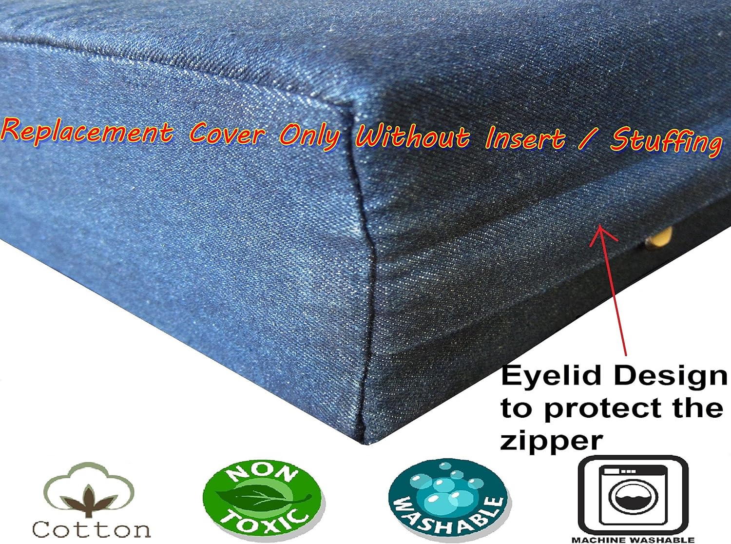 Dogbed4less 40X35X4 Inches Blue Color Durable Denim Jean Dog Pet Bed External Zipper Cover - Replacement Cover only : Pet Supplies