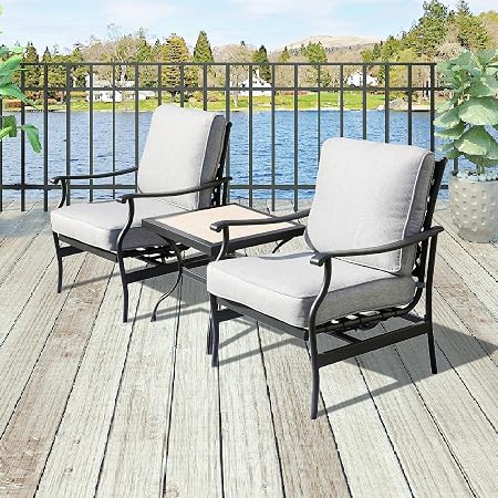 Top Space Outdoor Conversation Sets Patio Bistro Dining Furniture Sets Cushioned Sofa Chair Metal Loveseat Tile Tabletop Rectangle Table With Thick Cushions 4 Pcs Blue Patio Furniture Accessories Patio Furniture Sets