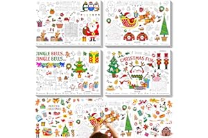 SPRITEGRU Christmas Coloring Placemats, Set of 20 Paper Table Mats & 97 Adorable Stickers, 4 Designs Xmas Coloring Activity Paper for DIY Painting Drawing Banner/Tablecloth for Winter Theme Party, Wall Decor