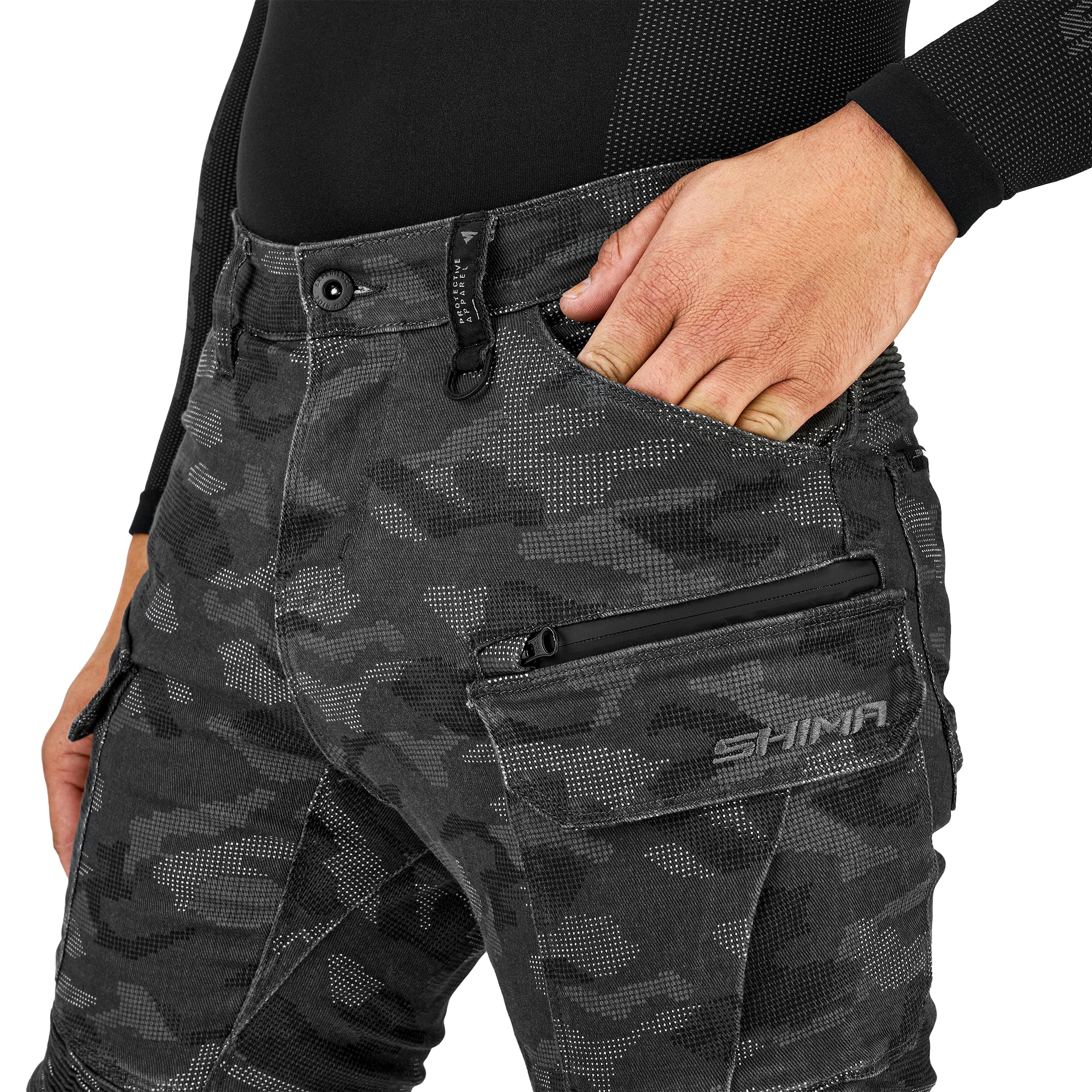 SHIMA Giro 3.0 Motorrad Hose Herren mit Protektoren AirForce Knieprotektoren Motorradhose Kurzgrößen Hosen für Mann Protektorenhose Textilhose Urban Stretch Cargohose Lang (Männer, Camo, 32/34) 8