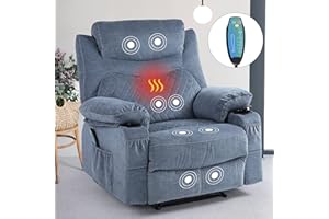 Comermax Oversized Massage Recliner Chairs with Heat Overstuffed Fabric Manual Recliners with Cup Holders Heated Massaging Reclining Chair Single Sofa for Adults, Blue