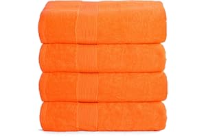 BELIZZI HOME Elvana Home 4 Pack Bath Towel Set 27x54, 100% Ring Spun Cotton, Ultra Soft Highly Absorbent Machine Washable Hotel Spa Quality Bath Towels for Bathroom, 4 Bath Towels Orange