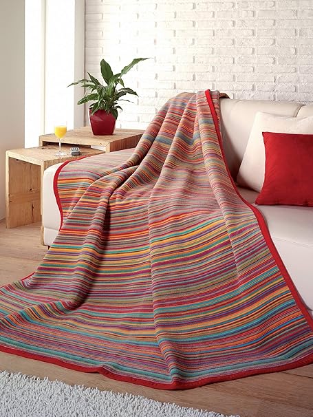 Kuscheldecke Ibena Malang 3599 mit trendigem Streifenmuster / Wolldecke bunt 150x200 cm / Extra weich und anschmiegsam / pfle