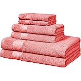 Amazon Basics Performance Bath Towels, 6 Piece Set, Coral Pink