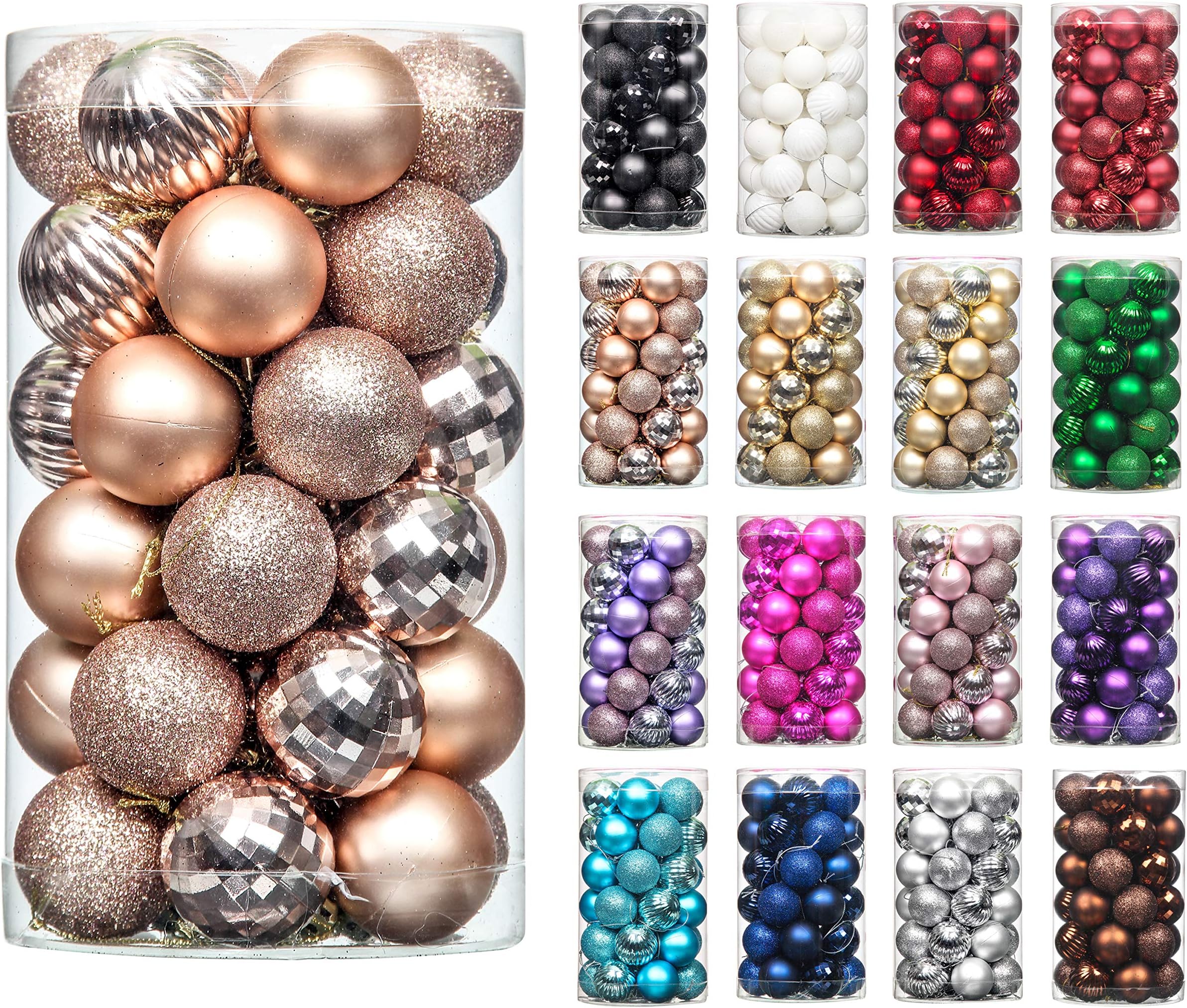 Jusdreen 41pcs Christmas Balls Ornaments for Xmas Tree Shatterproof Christmas Tree Hanging Balls Decoration for Holiday Party Baubles Set with Hang Rope 1.57"(Rose Gold 40mm)