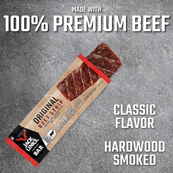 JACK LINK’S BEEF STRIPS, ORIGINAL, 1 COUNT – GREAT PROTEIN BAR, MEAT BAR WITH 8G OF PROTEIN AND 70 CALORIES, GLUTEN FREE, NO ADDED MSG OR NITRATES/NITRITES