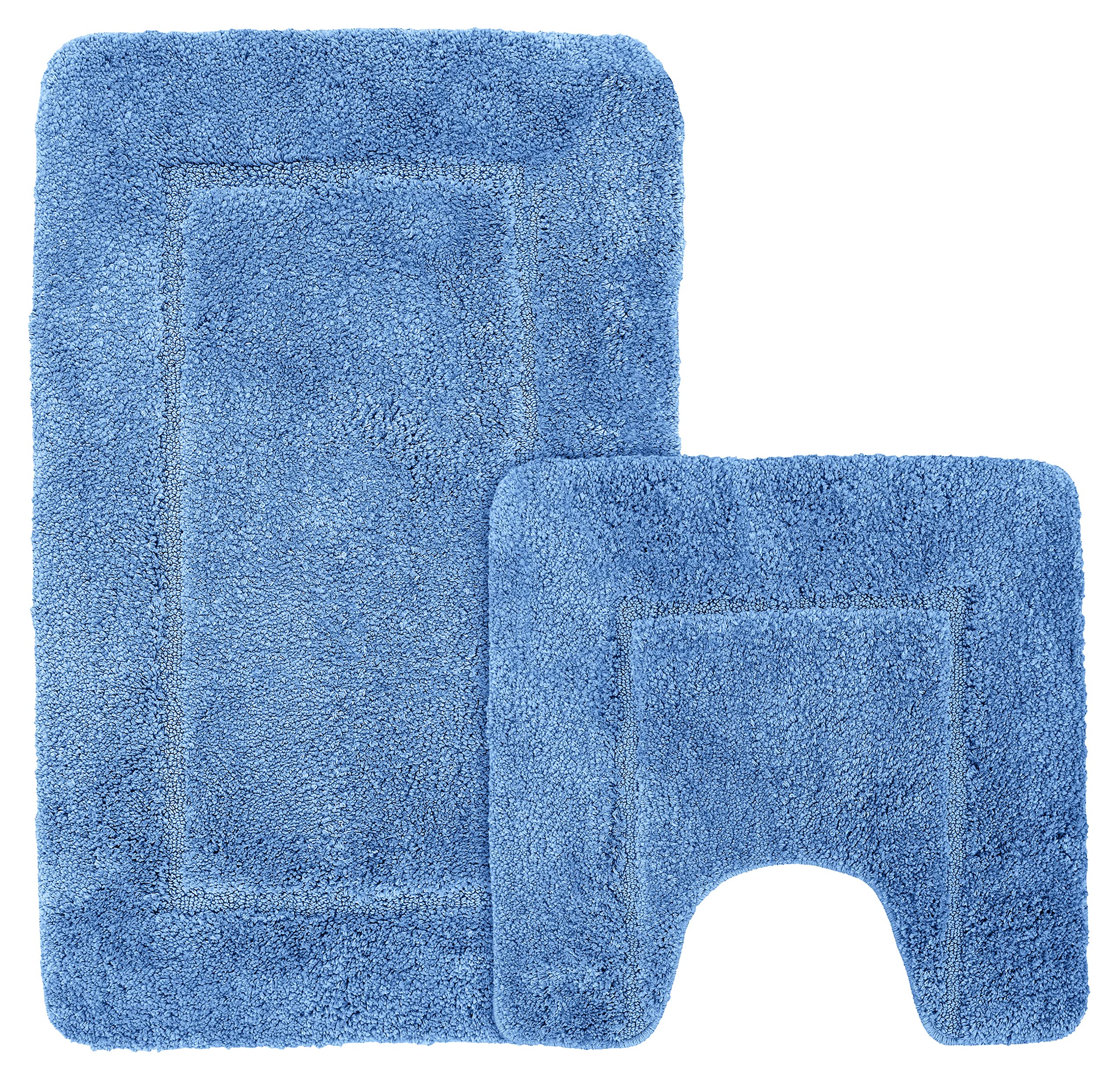 Velosso Super Soft Microfibre High Density Bath Mat Pedestal Mat Anti Slip Super Absorbent (Blue, Bath Mat and Pedestal Set)