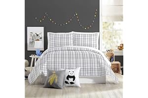 URBAN PLAYGROUND Marquis Charcoal Plaid Quilt and Pillow Sham Set - 3 Piece Microfiber Boys/Kids Bedding Set, Lightweight, Machine Washable - Full/Queen Size
