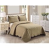 Home Collection 3pc Full/Queen Over Size Elegant Embossed Bedspread Set Light Weight Solid Taupe New# Stacy