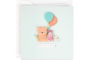 Hallmark Signature Disney Baby Shower Card for New Parents (Winnie The Pooh and Piglet) Welcome New Baby, Congratulations