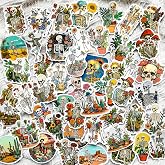 50-Piece Aesthetic Skeleton Plant Stickers – Waterproof Vinyl Floral Skull Decals for Laptop, Water Bottle, Scrapbook, Journal, Bumper – Cute Goth Nature Boho Meme Art Stickers for Adults