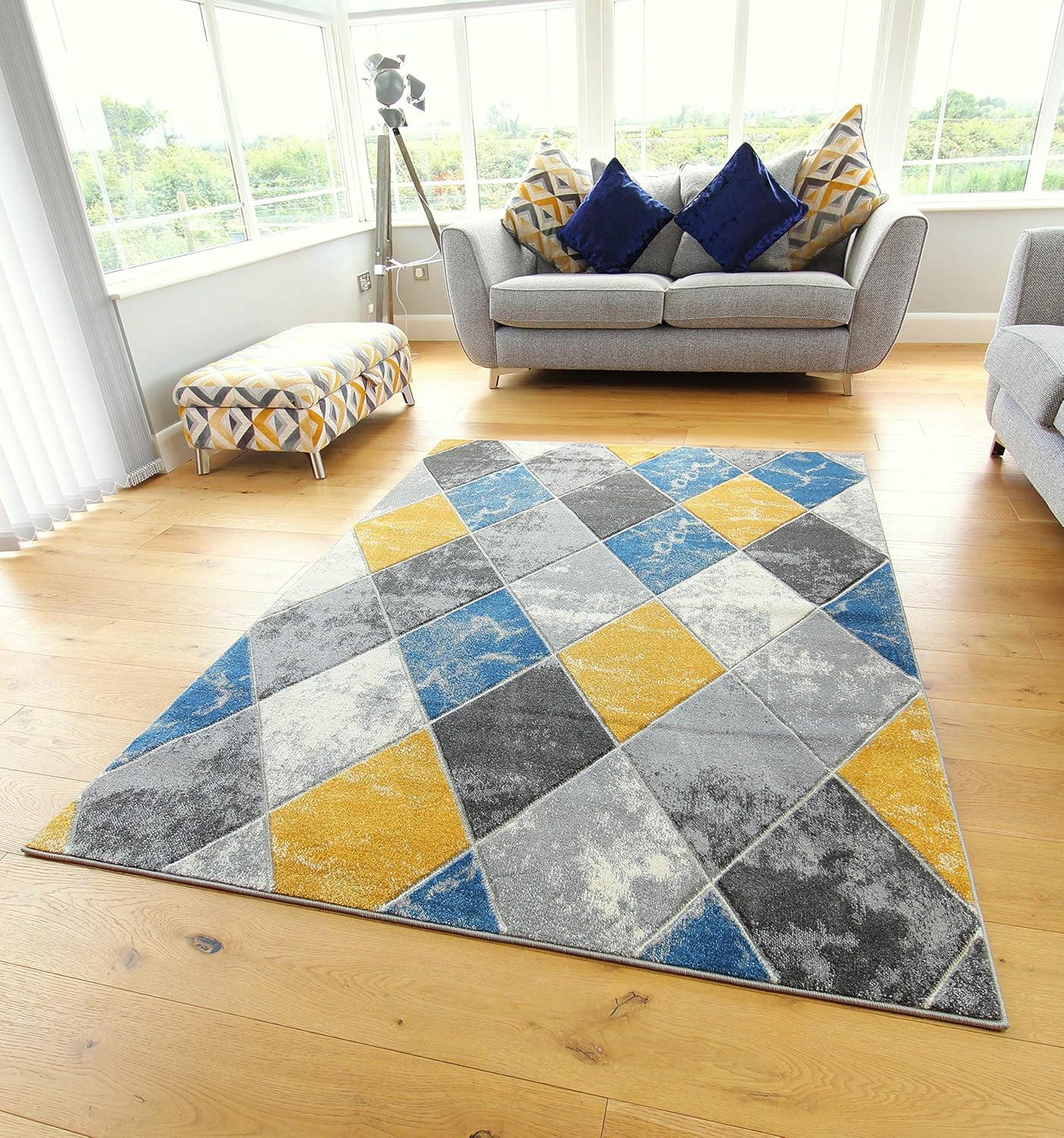 Modern Carved Diamonds Marble Design Small Large Ochre Mustard Navy