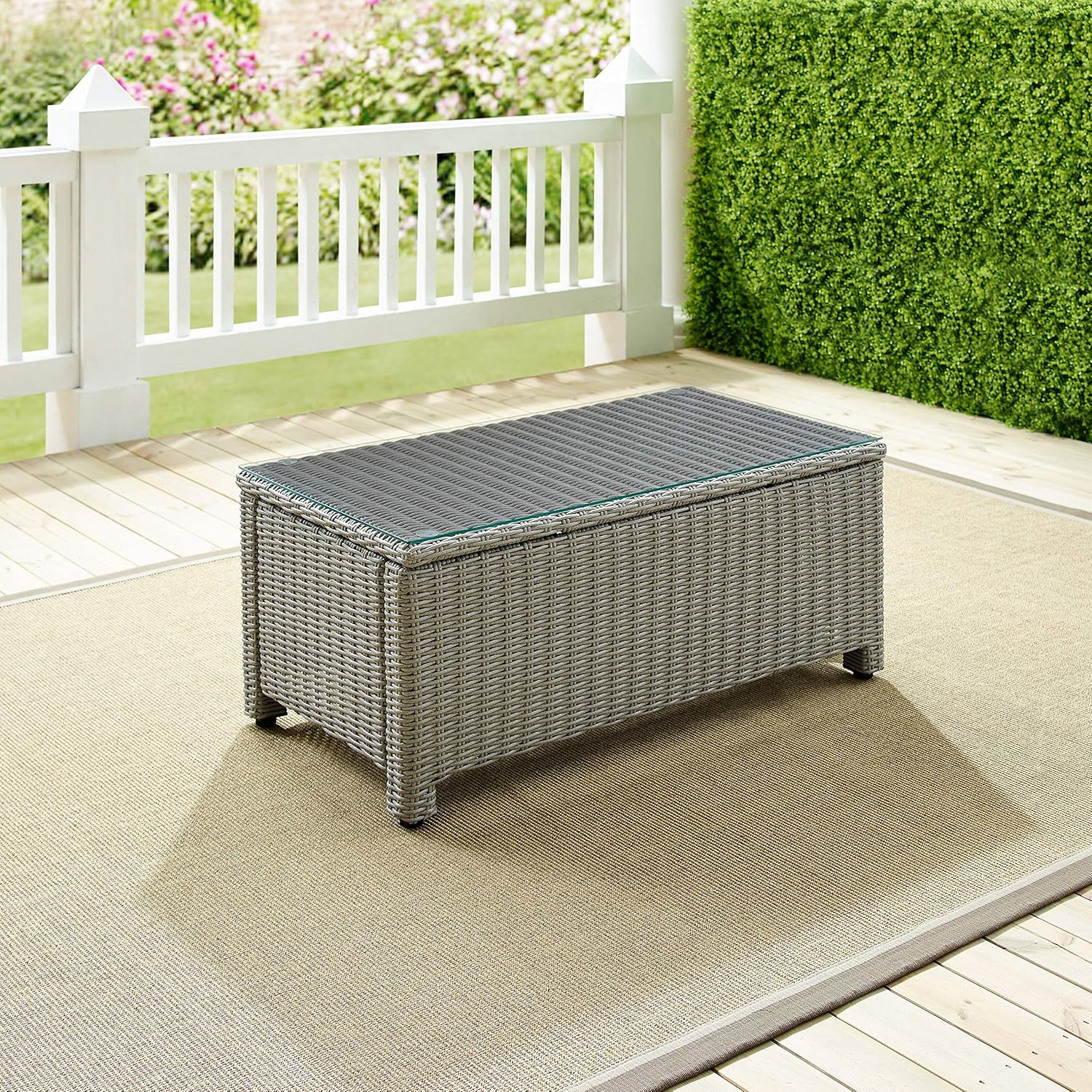 Crosley Furniture CO7208-GY Bradenton Outdoor Wicker Rectangular Tempered Glass Top Coffee Table, Gray : Garden & Outdoor