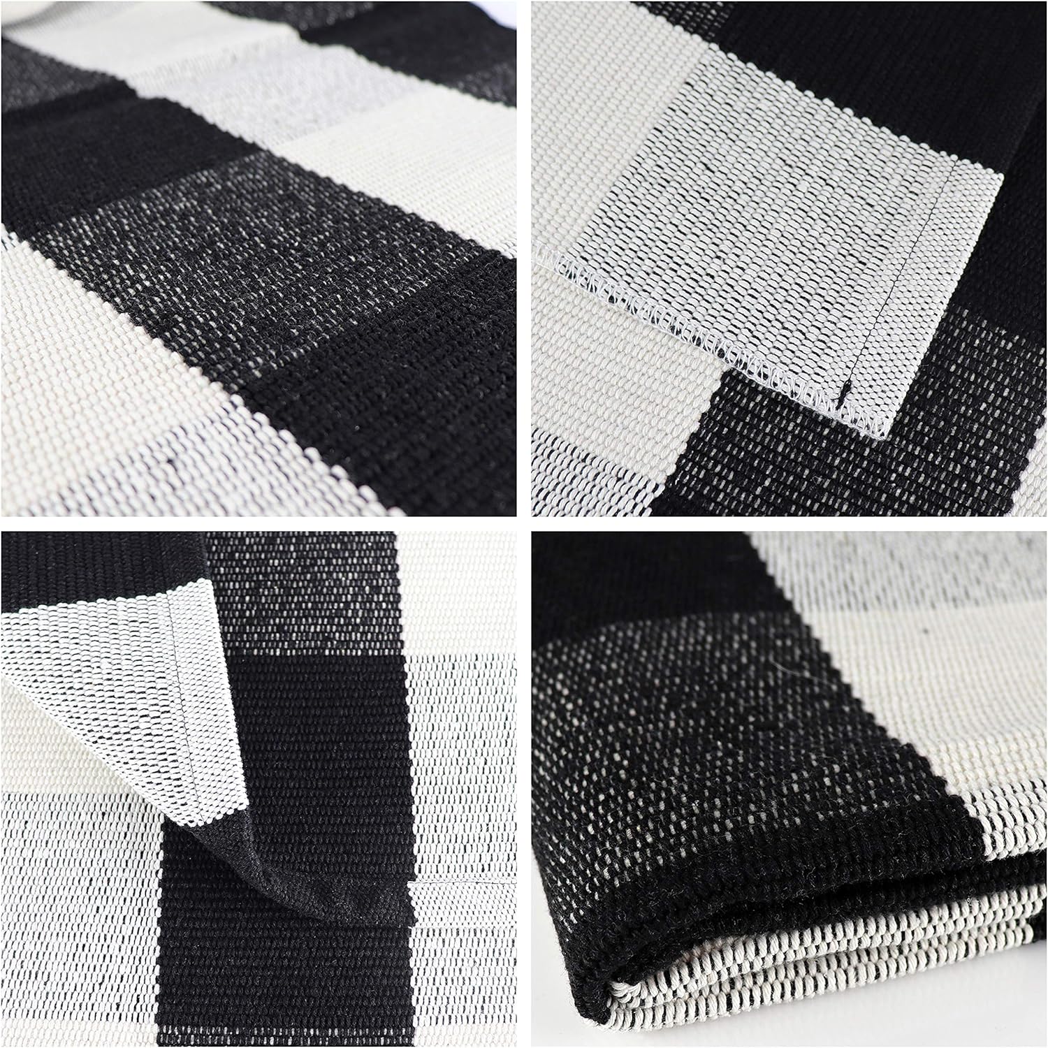 Sierra Concepts 2-Pack Buffalo Plaid Check Rug Door Mat, 35" x 24" Cotton Black/White Indoor Outdoor Layered Front Porch Décor Area, Farmhouse Checkered Rugs Woven - Floor, Laundry, Kitchen, Bathroom: Kitchen & Dining