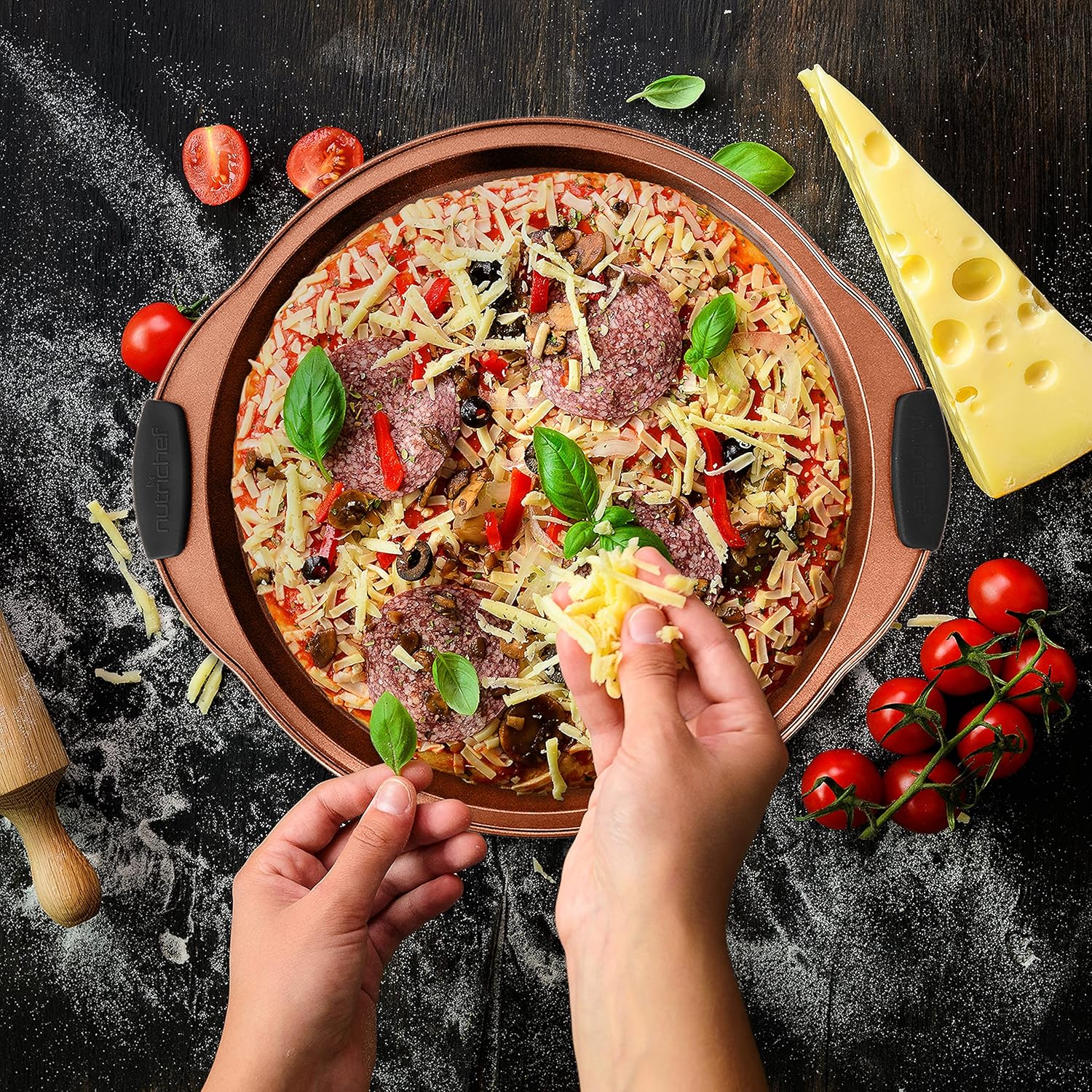 NutriChef Flexible & Nonstick Carbon Steel Bakeware Professional Home Kitchen Bake Pan Set with Black Silicone Handles, 8 Piece, Copper: Kitchen & Dining