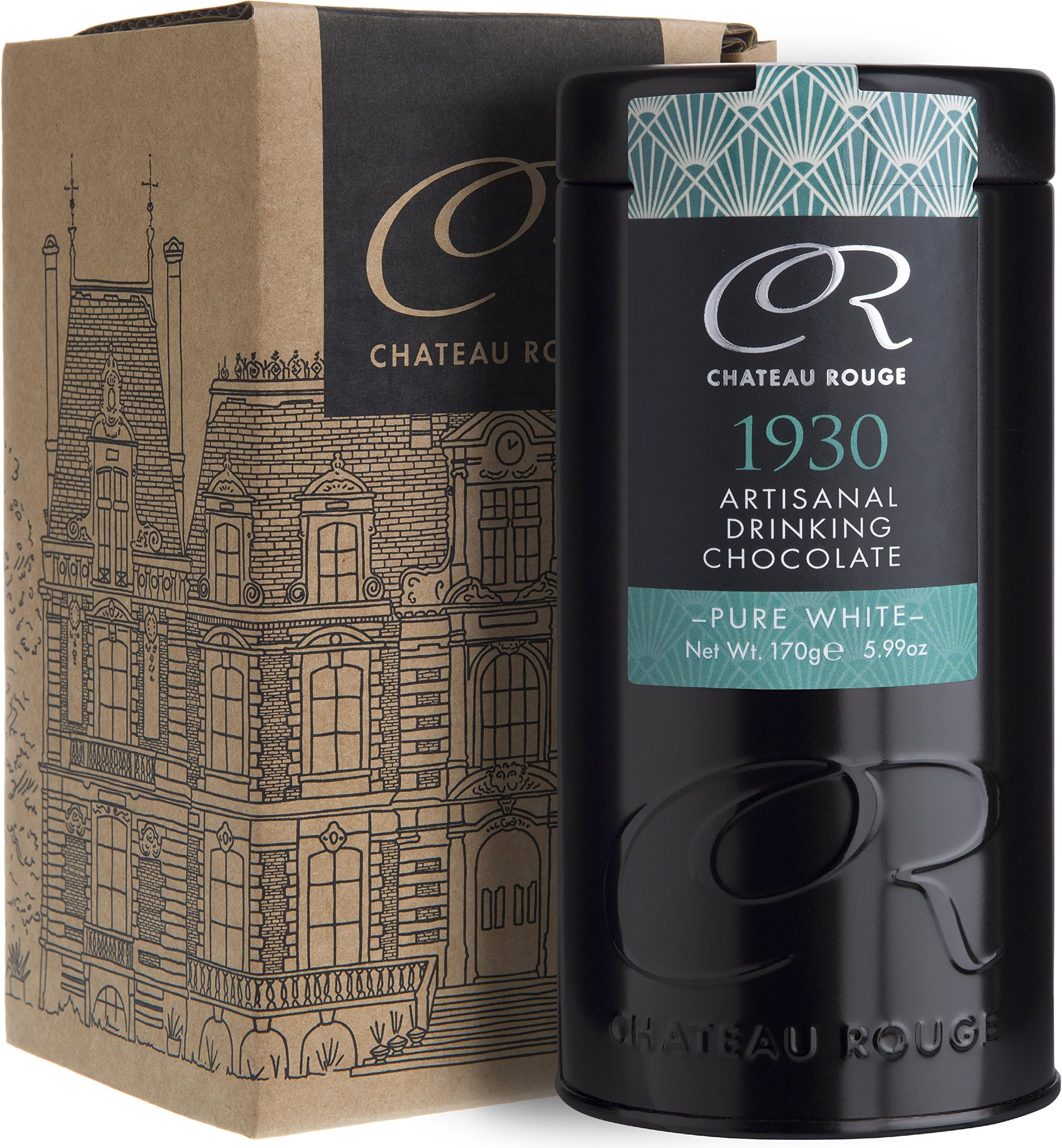 1930, Luxury White Hot Chocolate Gift Set - 30% Cocoa Butter, Single Origin Drinking Chocolate Gift - Drink Or Bake Like a Michelin Chef at Home with 100% Natural, Pure White Chocolate, 170g Caddy
