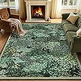 GarveeHome Forest Rugs 5x7, Dark Green Washable Area Rugs for Living Room 5x7, Botanical Low Pile Non Slip Stain Resistance Woodland Rug for Farmhouse, Bedroom, Dining Room
