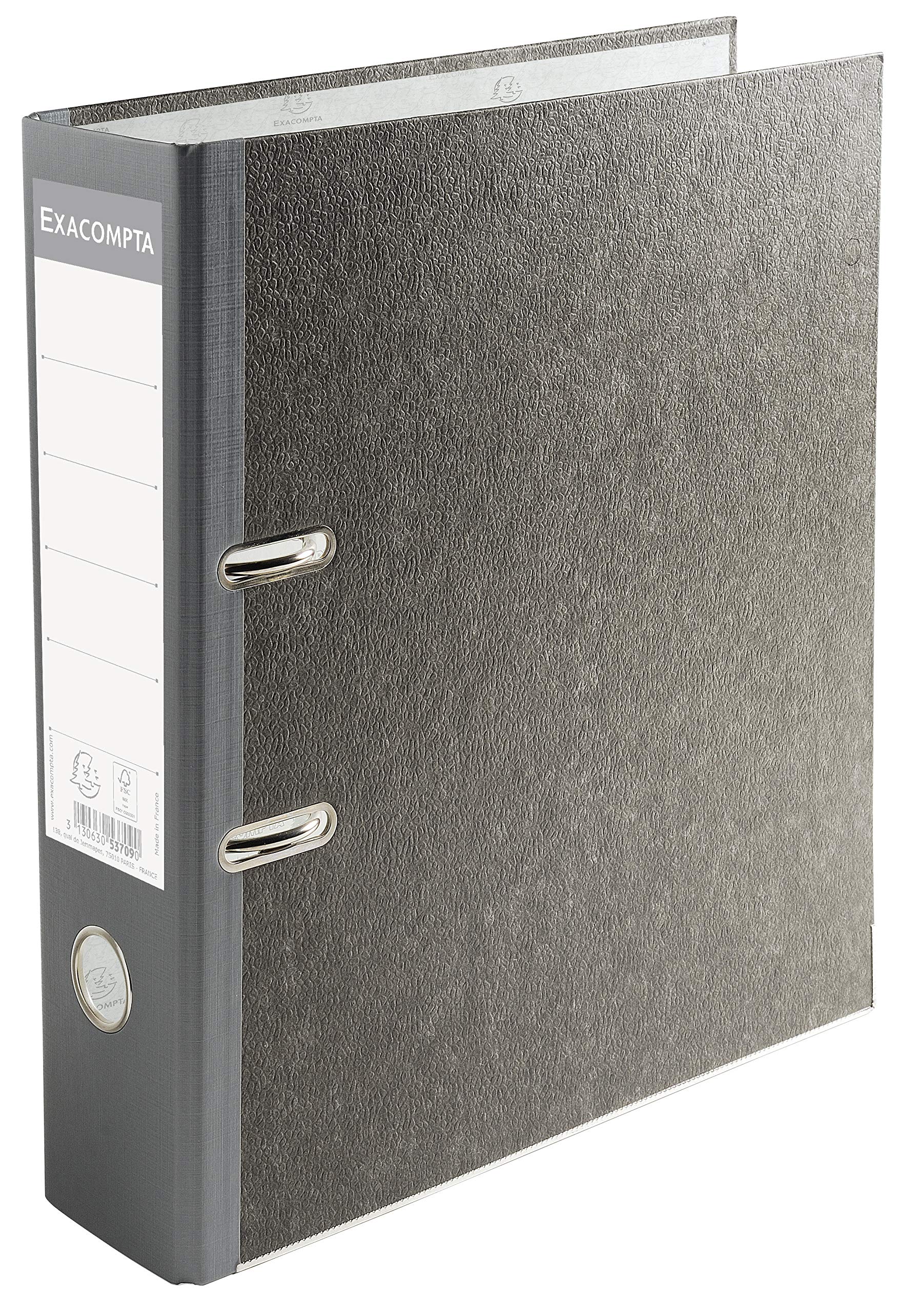 Exacompta - Ref 53709E - Prem'Touch Lever Arch File - 32 x 29cm in Size, Suitable for A4+ Documents, 80mm Spine, 80mm Rings, Metal Finger Pull - Grey Marbled Cover - Grey Spine