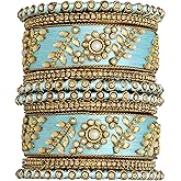 Aheli Traditional Wedding Designer Silk Thread Faux Stone Studded Bridal Bangle Set Chuda Indian Ethnic Bollywood Fashion Jewelry Gift for Women Blue