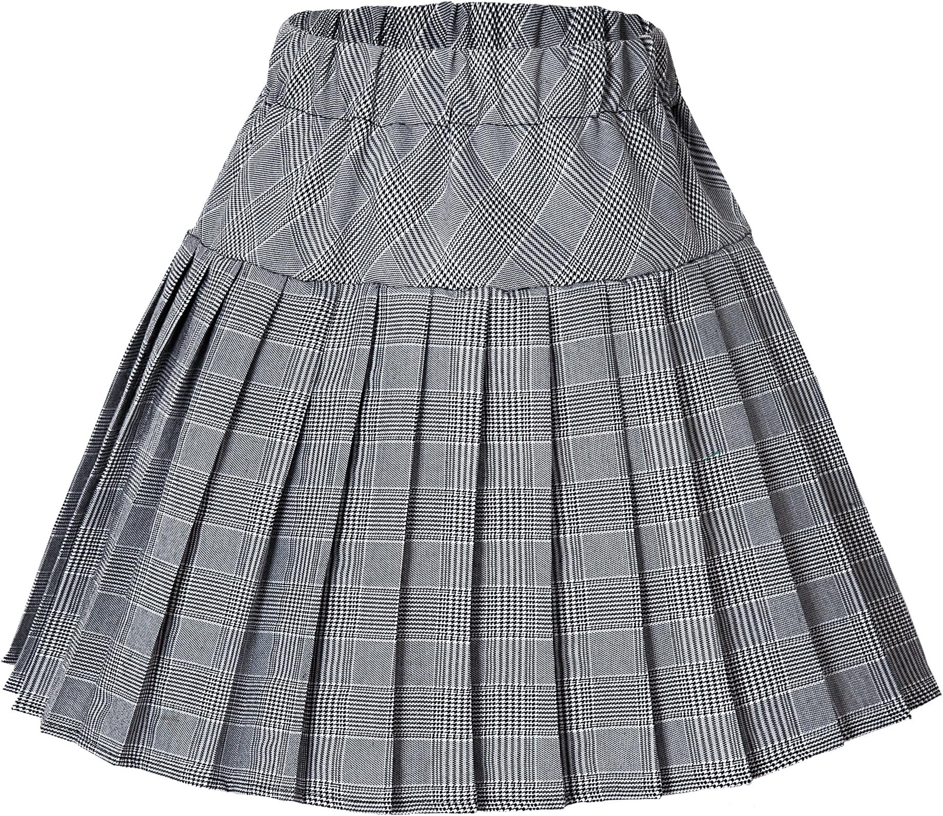 Urban Coco Women's Elastic Waist Tartan Pleated School Skirt (Series 11 White